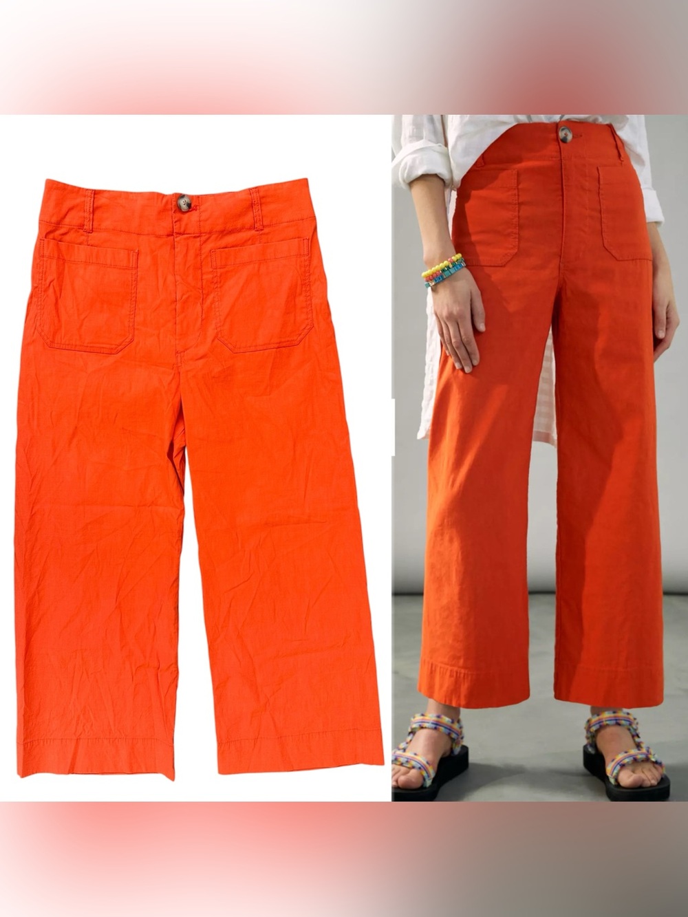 Anthropologie Maeve “The Colette” Orange Linen Blend Wide Leg Crop Pants Size 31